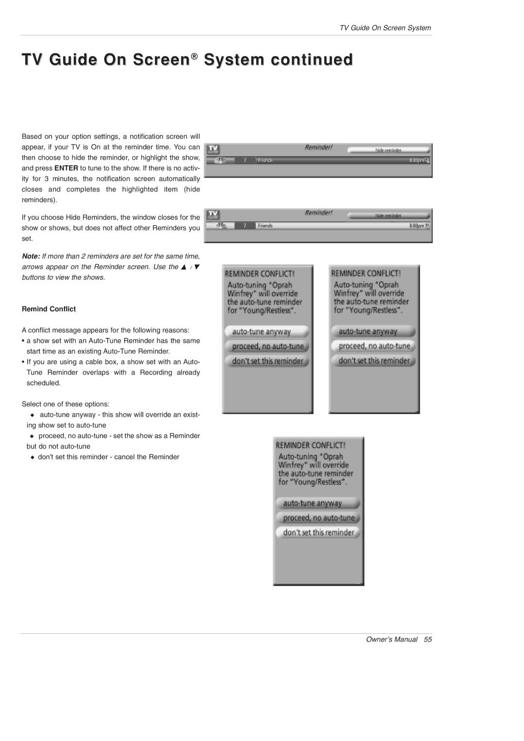 LG Electronics DU-42PY10X owner manual Remind Conflict 