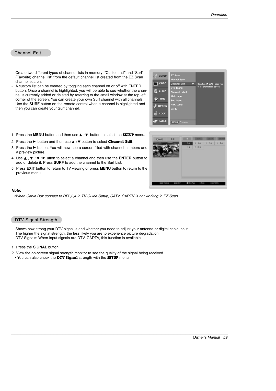 LG Electronics DU-42PY10X owner manual Channel Edit, DTV Signal Strength 
