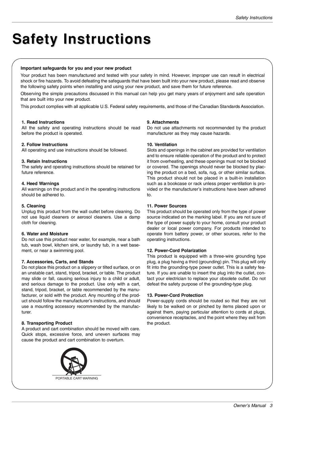 LG Electronics 70C Important safeguards for you and your new product, Read Instructions, Attachments, Follow Instructions 