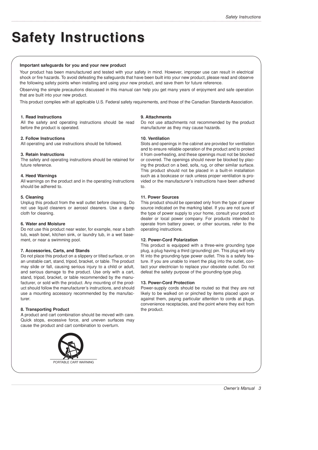 LG Electronics DU-42PX12X Important safeguards for you and your new product, Read Instructions, Attachments, Heed Warnings 