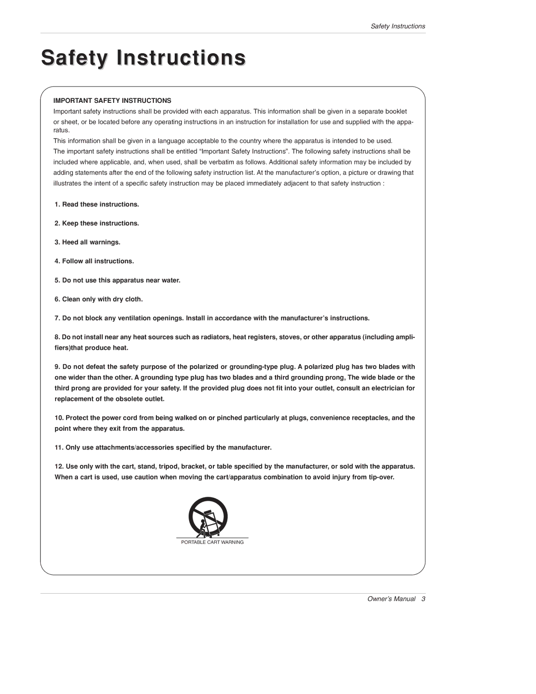 LG Electronics DU-42PX12X/12XC, DU-50PX10/10C owner manual Important Safety Instructions 