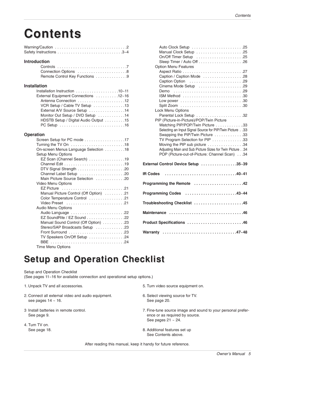 LG Electronics DU-42PX12X/12XC, DU-50PX10/10C owner manual Contents 