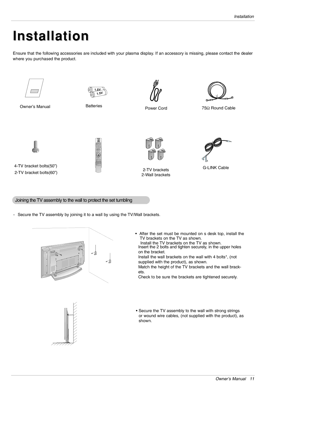 LG Electronics DU-50PY10 owner manual Installation 