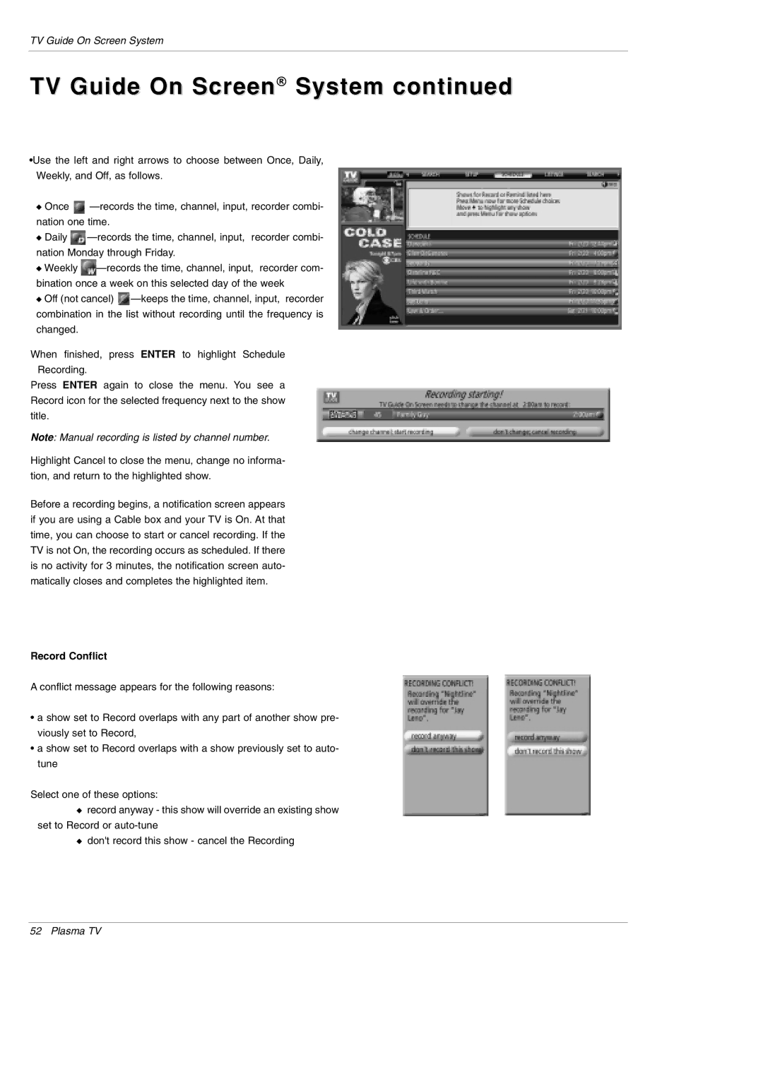 LG Electronics DU-50PY10 owner manual Record Conflict 