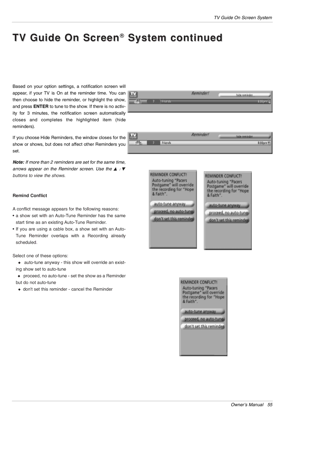 LG Electronics DU-60PY10 owner manual Remind Conflict 