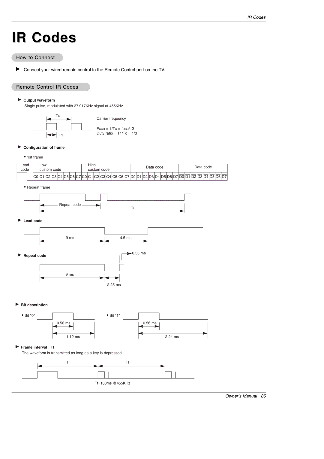 LG Electronics DU-60PY10 owner manual How to Connect, Remote Control IR Codes 