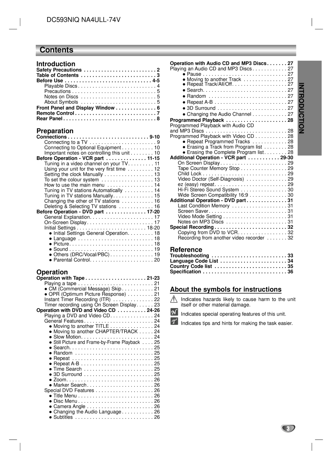 LG Electronics DV1000 owner manual Contents 