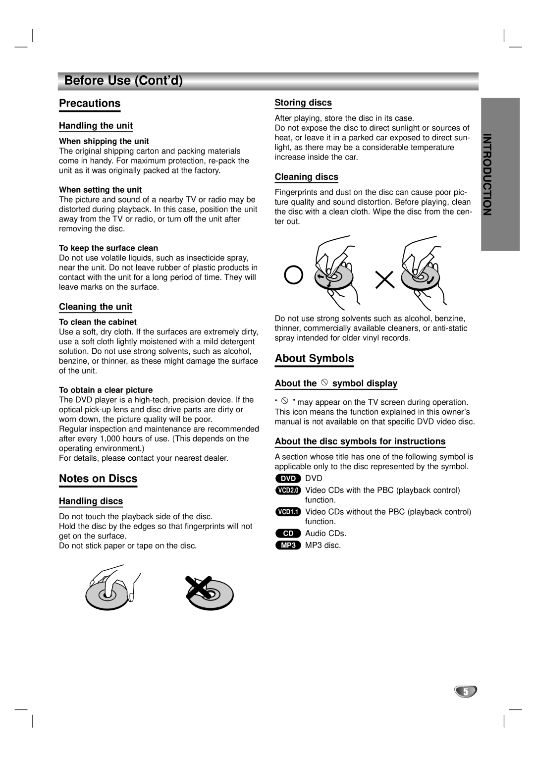 LG Electronics DV1000 owner manual Before Use Cont’d, Precautions, About Symbols 