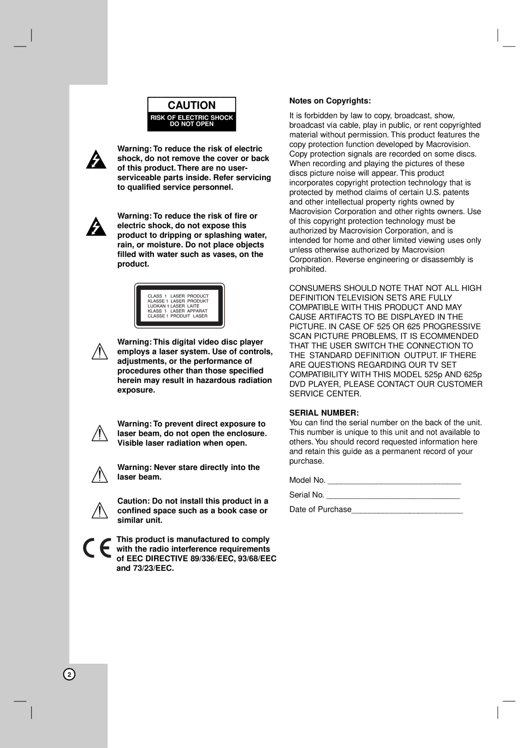 LG Electronics DV8931H owner manual Serial Number 