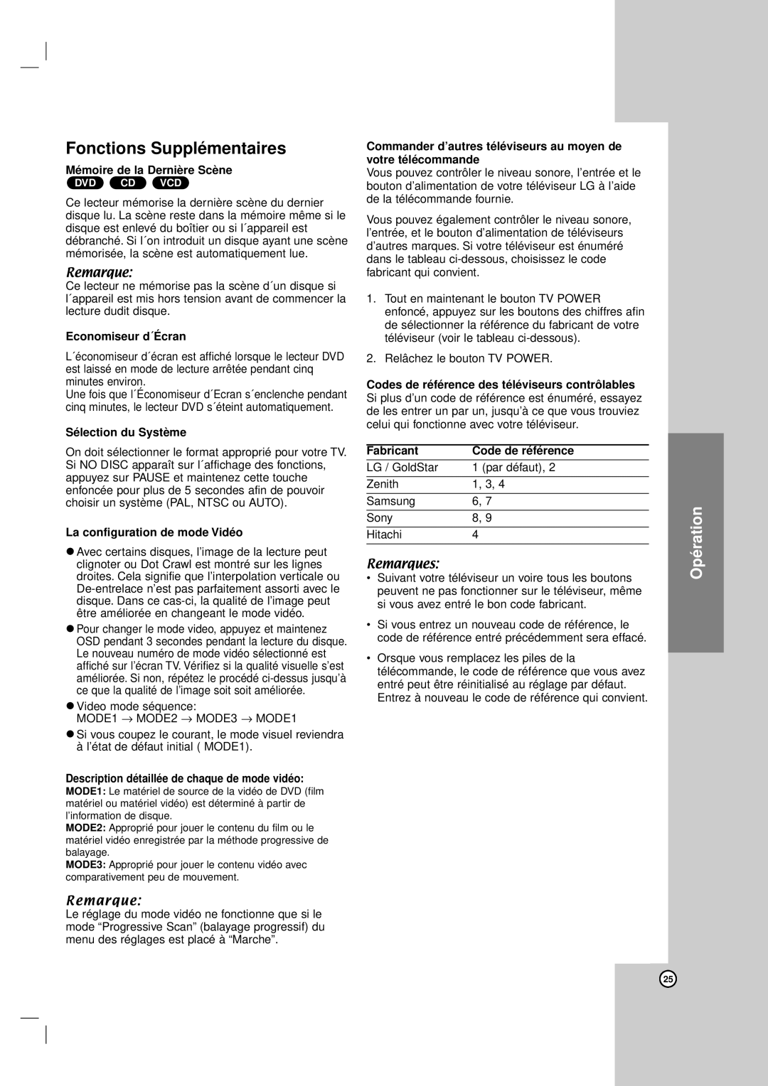 LG Electronics DV8931H owner manual Mémoire de la Dernière Scène, Economiseur d´Écran, Sélection du Système 