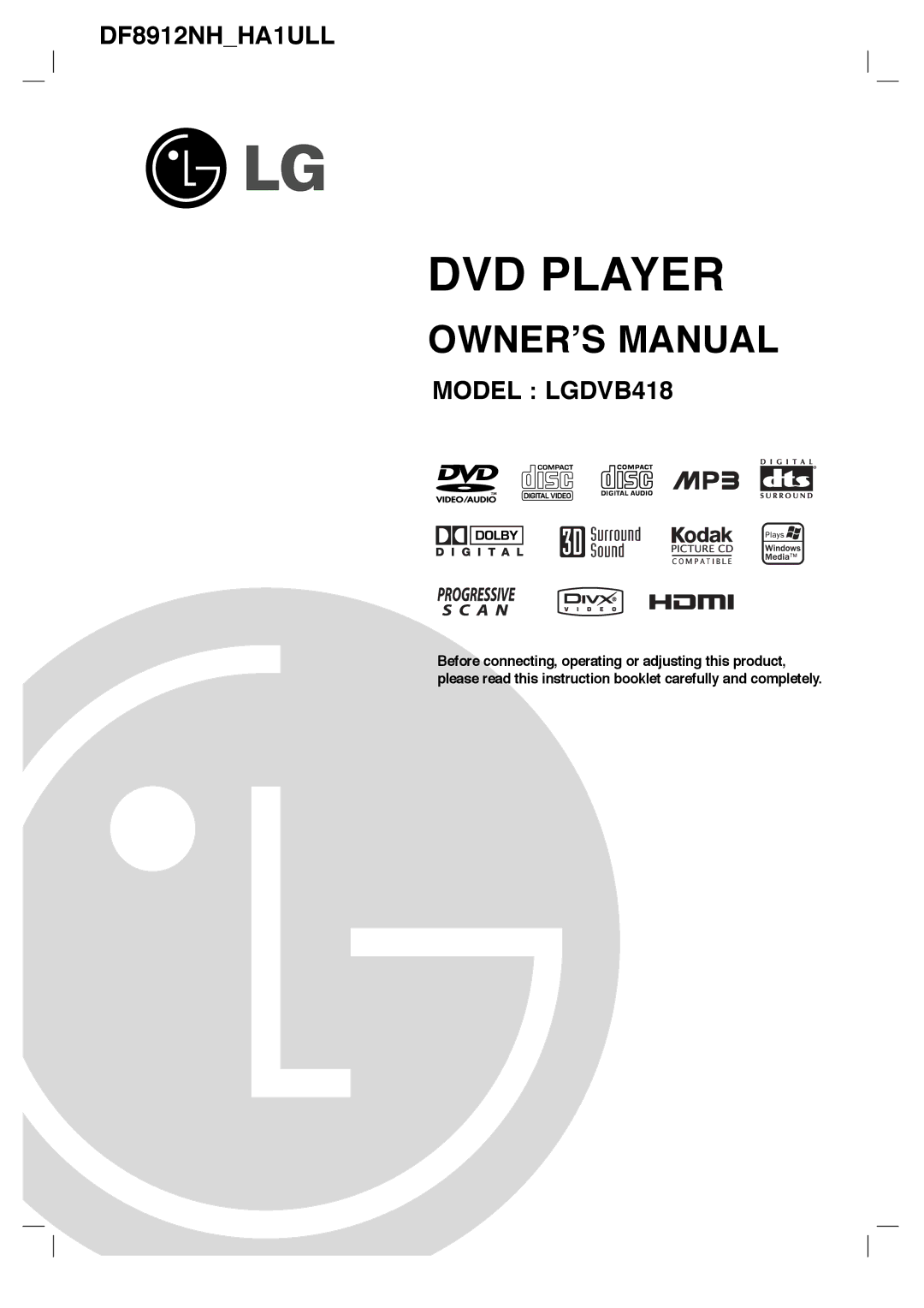 LG Electronics DVB418 owner manual DVD Player 