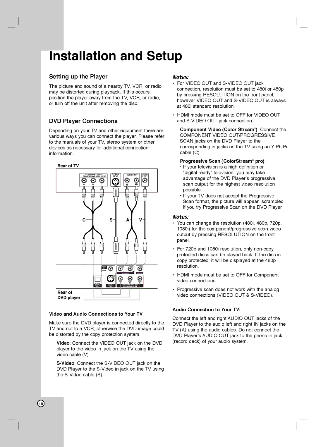 LG Electronics DVB418 owner manual Setting up the Player, DVD Player Connections 