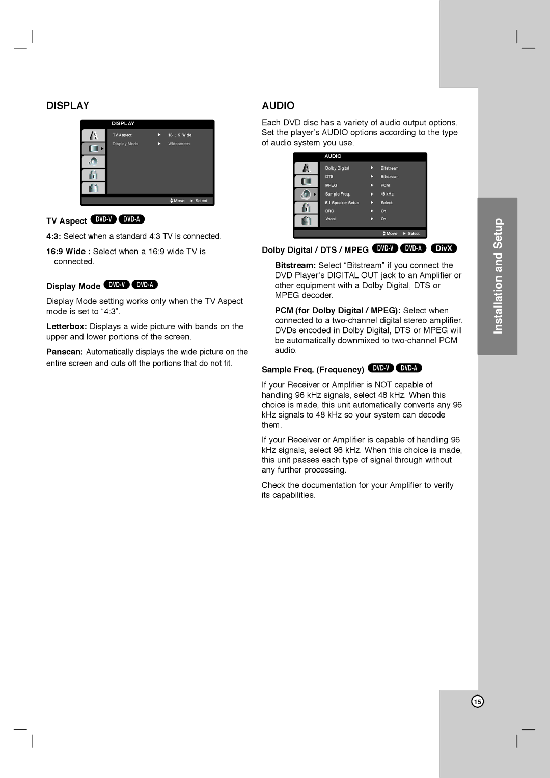 LG Electronics DVB418 owner manual Display Mode DVD-VDVD-A 