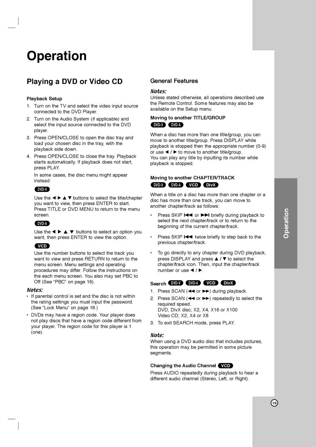 LG Electronics DVB418 owner manual Playing a DVD or Video CD, General Features 