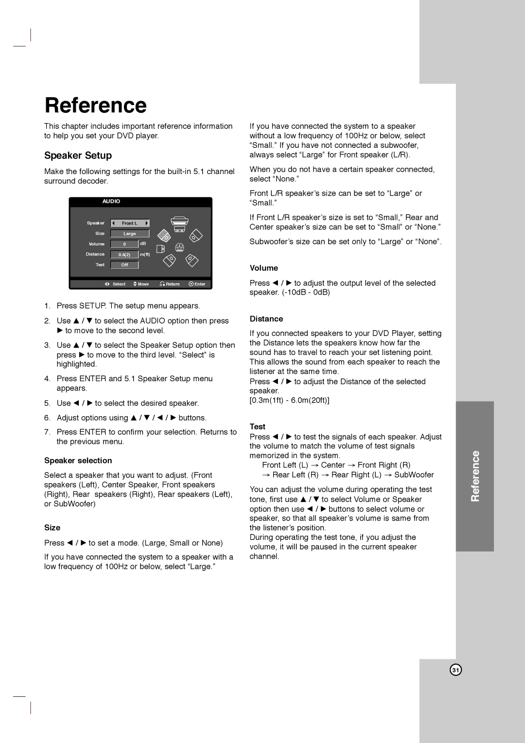 LG Electronics DVB418 owner manual Speaker Setup 