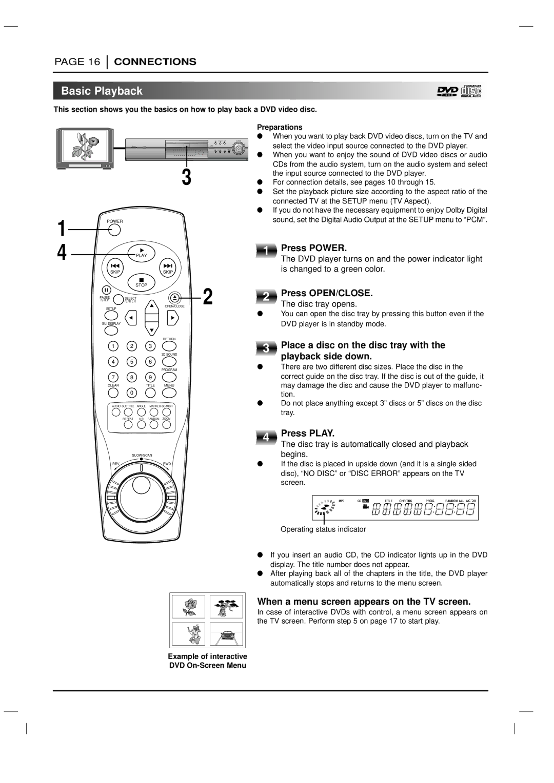 LG Electronics DVD-3350E owner manual Basic Playback 