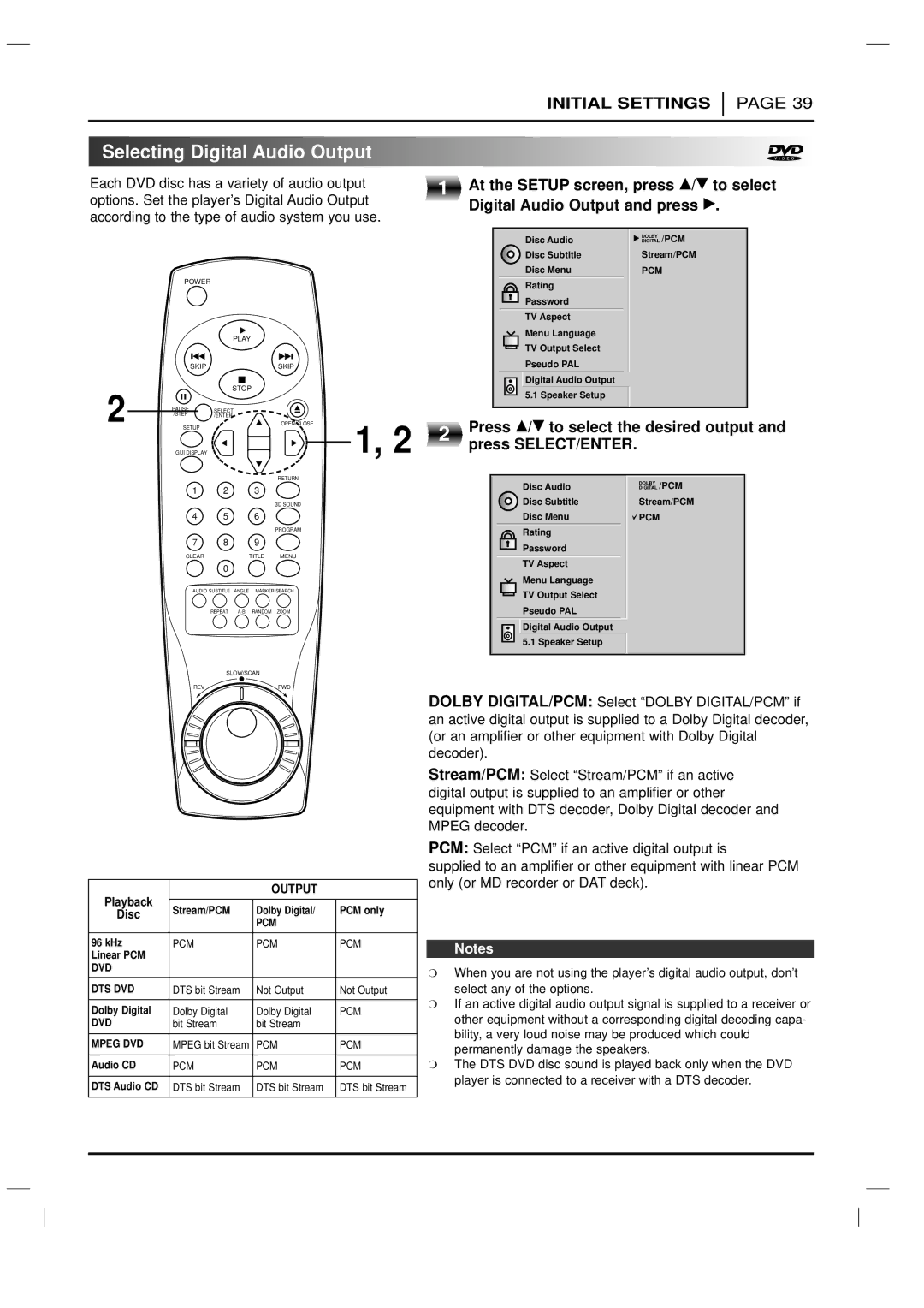 LG Electronics DVD-3350E owner manual Selecting Digital Audio Output, Playback, Disc 