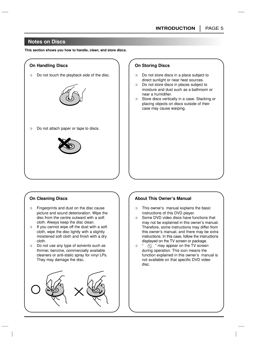 LG Electronics DVD-3350E owner manual On Handling Discs, On Cleaning Discs, On Storing Discs 