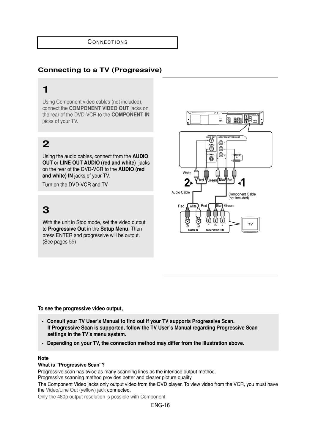 LG Electronics DVD-V9800 instruction manual Connecting to a TV Progressive, ENG-16 