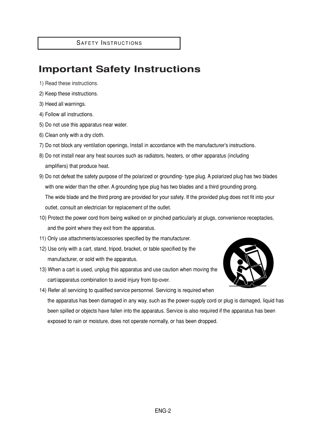 LG Electronics DVD-V9800 instruction manual Important Safety Instructions 