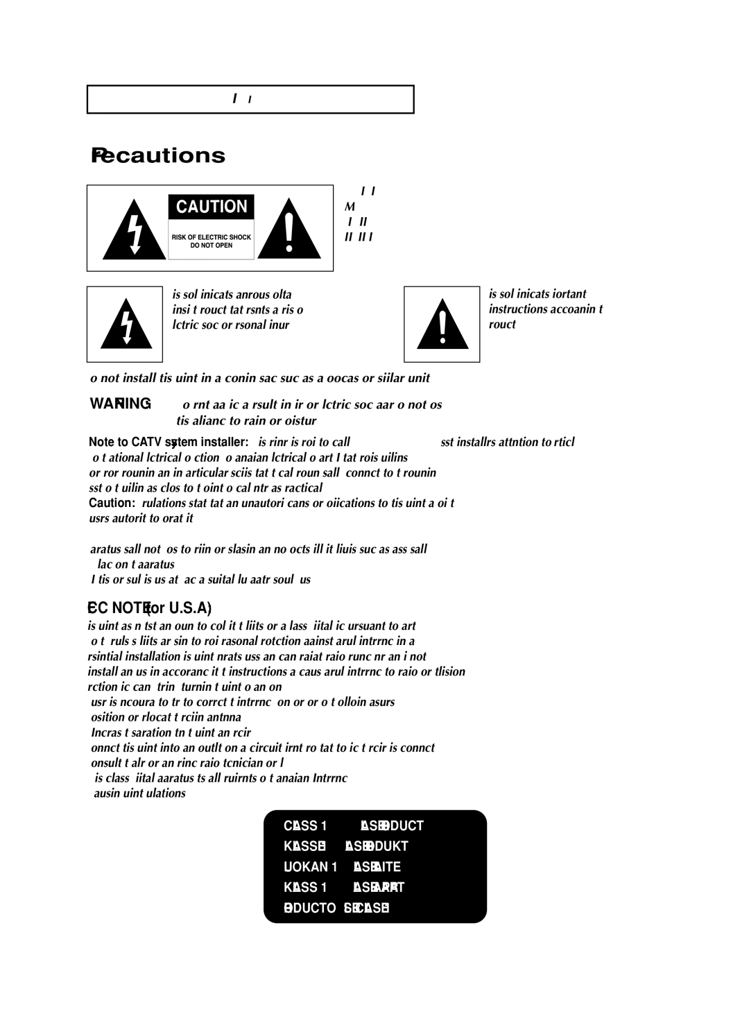 LG Electronics DVD-V9800 instruction manual Precautions, FCC Note for U.S.A 