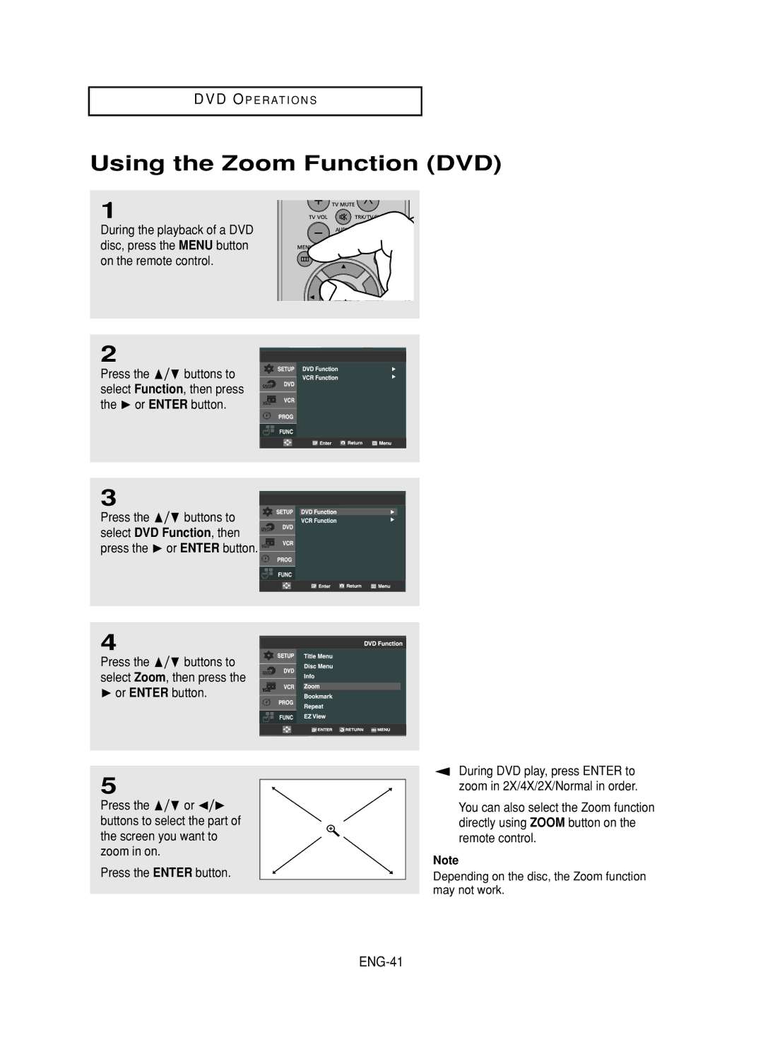 LG Electronics DVD-V9800 instruction manual Using the Zoom Function DVD, ENG-41 