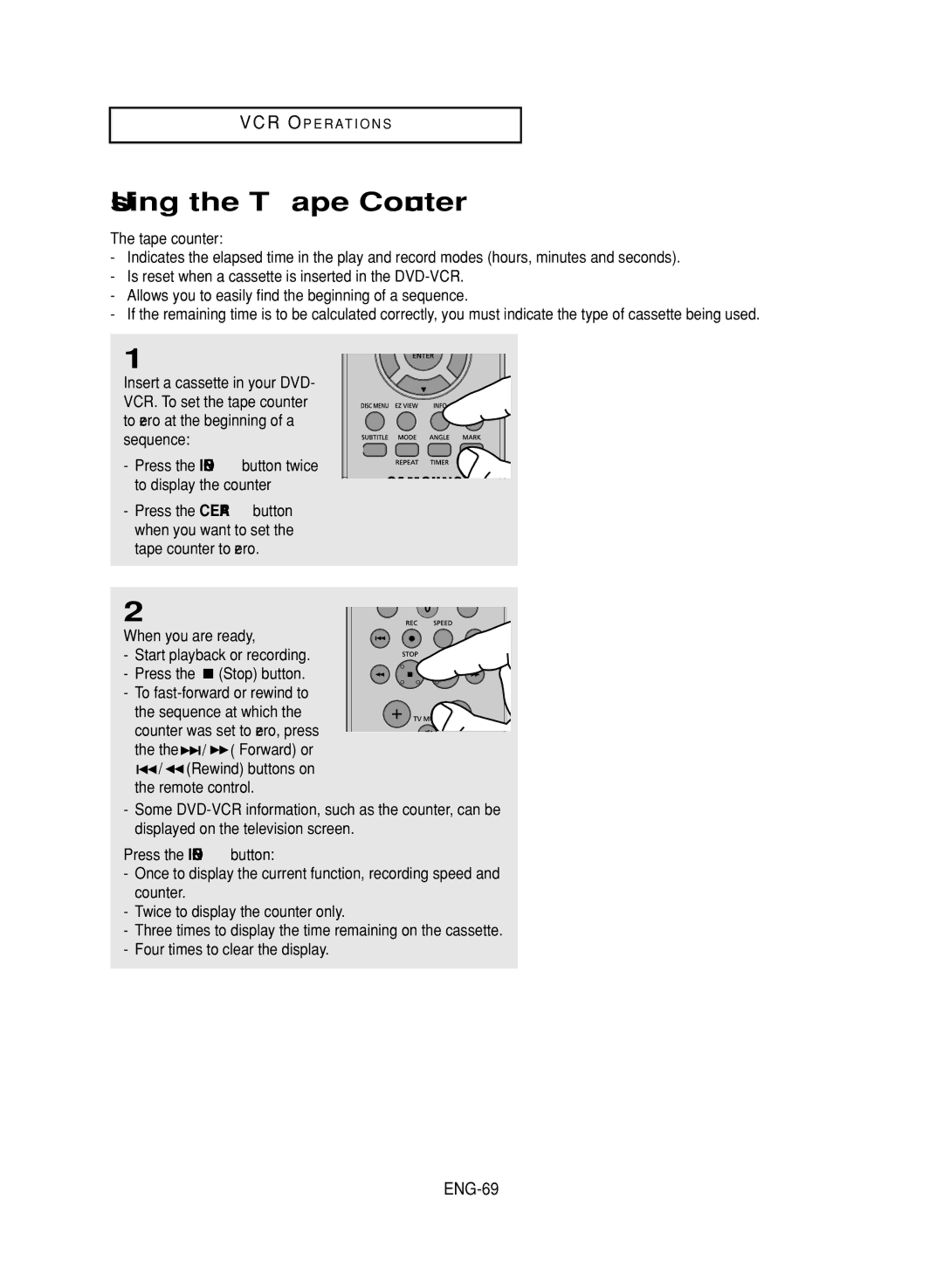 LG Electronics DVD-V9800 instruction manual Using the Tape Counter, ENG-69, When you are ready 