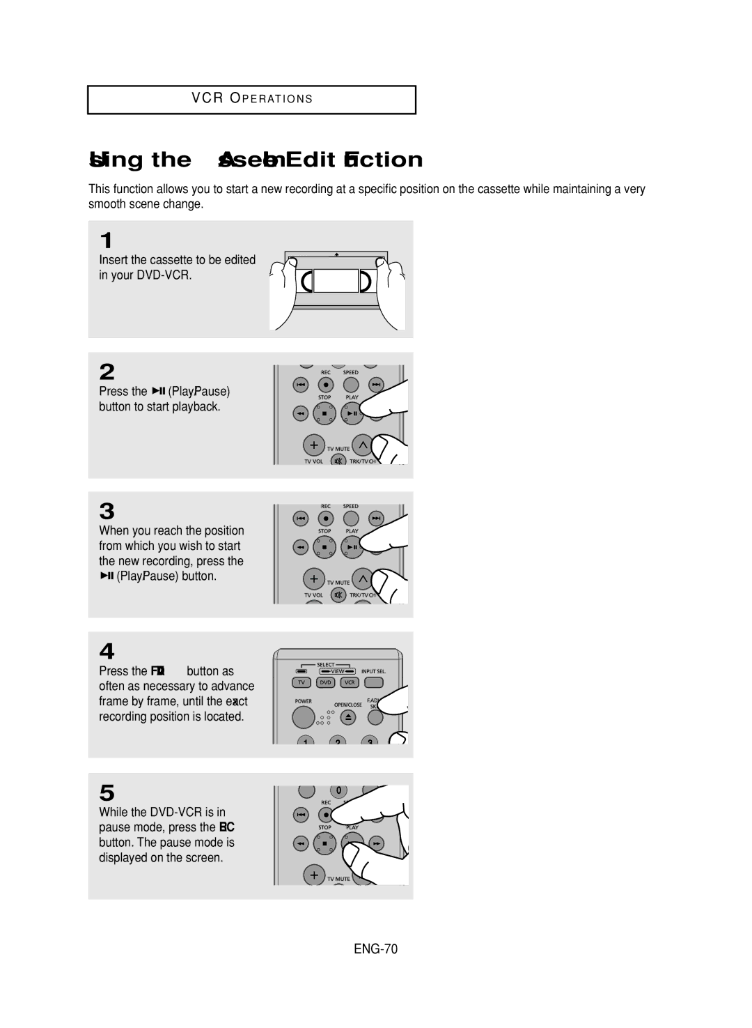 LG Electronics DVD-V9800 instruction manual Using the Assemble Edit Function, ENG-70 