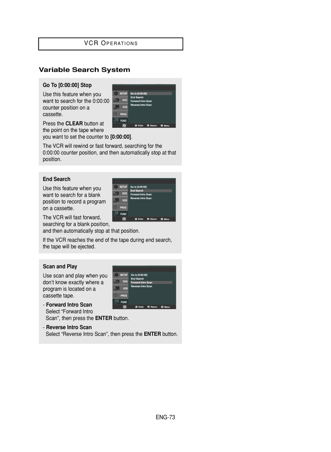 LG Electronics DVD-V9800 instruction manual Variable Search System, ENG-73 