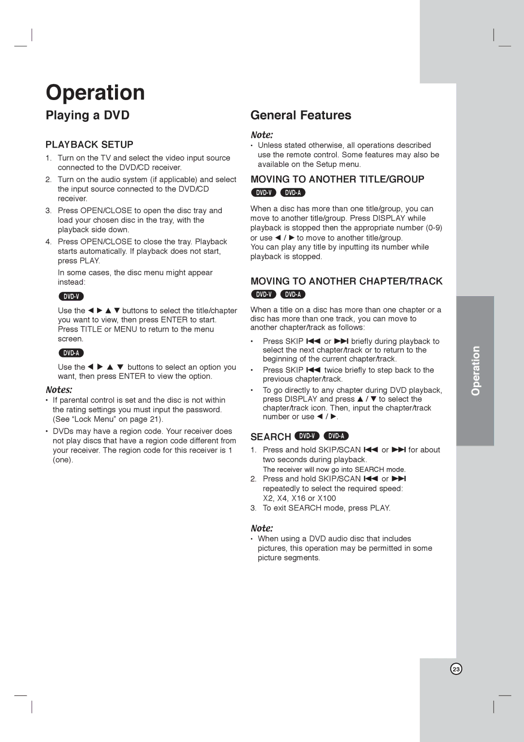 LG Electronics DVT418 owner manual Playing a DVD, General Features, Playback Setup, Moving to Another TITLE/GROUP 