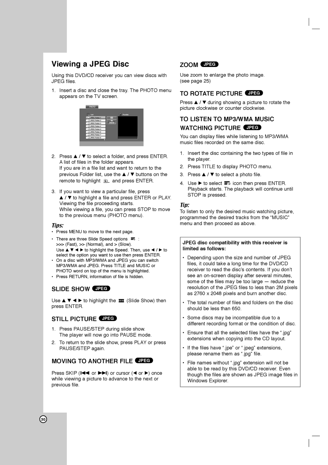 LG Electronics DVT418 owner manual Viewing a Jpeg Disc 