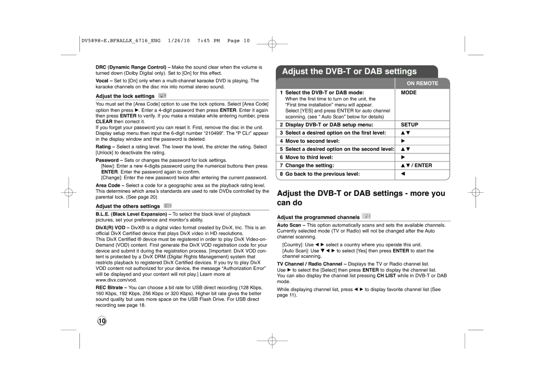 LG Electronics DVT589H owner manual Adjust the DVB-T or DAB settings more you can do 