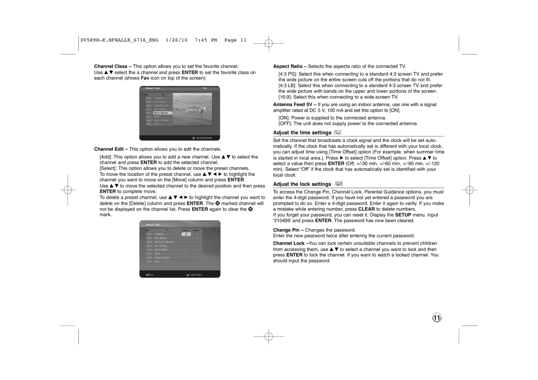 LG Electronics DVT589H owner manual Adjust the time settings 