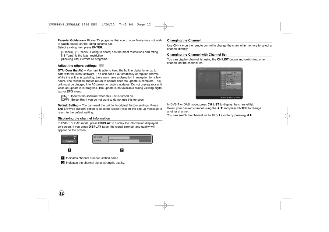 LG Electronics DVT589H owner manual Displaying the channel information, Changing the Channel with Channel list 