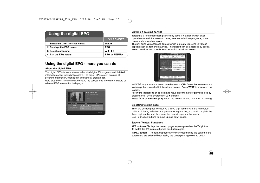 LG Electronics DVT589H owner manual Using the digital EPG more you can do 