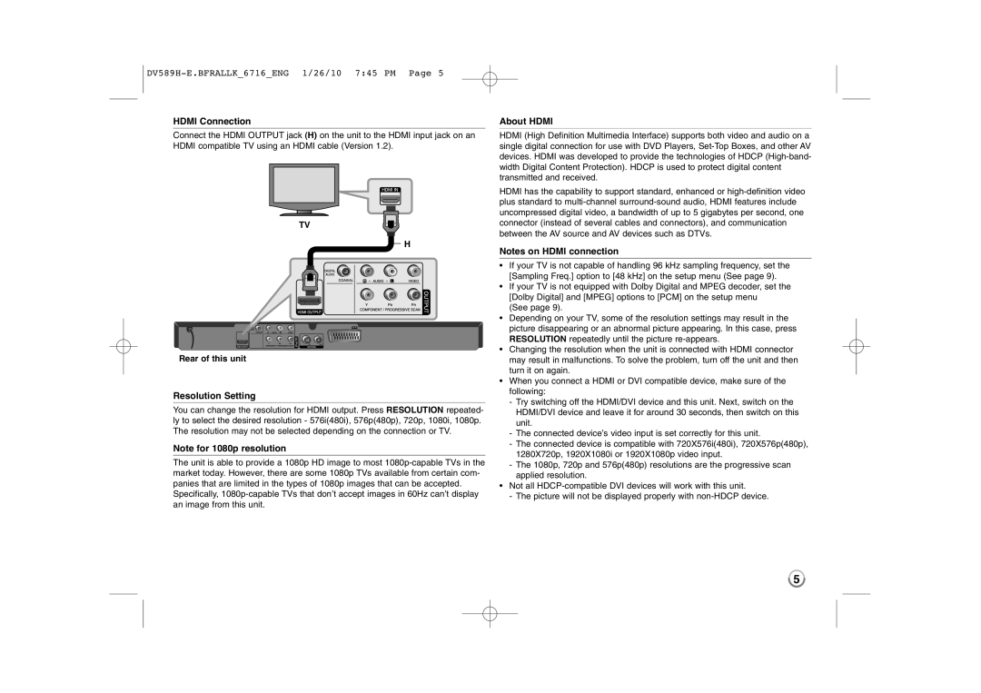 LG Electronics DVT589H owner manual Hdmi Connection, About Hdmi 