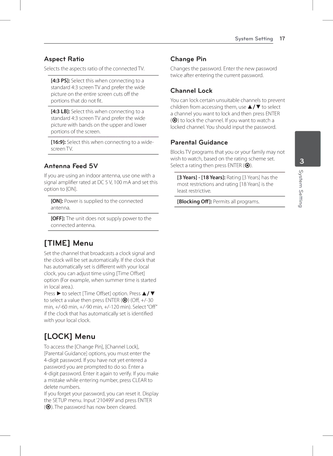 LG Electronics DVT699H owner manual Time Menu 