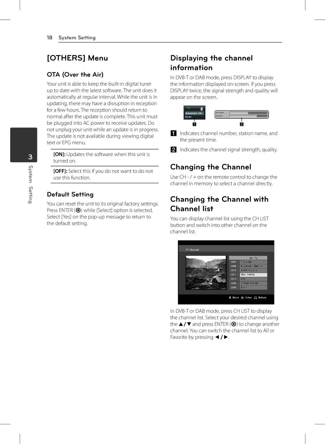 LG Electronics DVT699H Displaying the channel information, Changing the Channel with Channel list, OTA Over the Air 