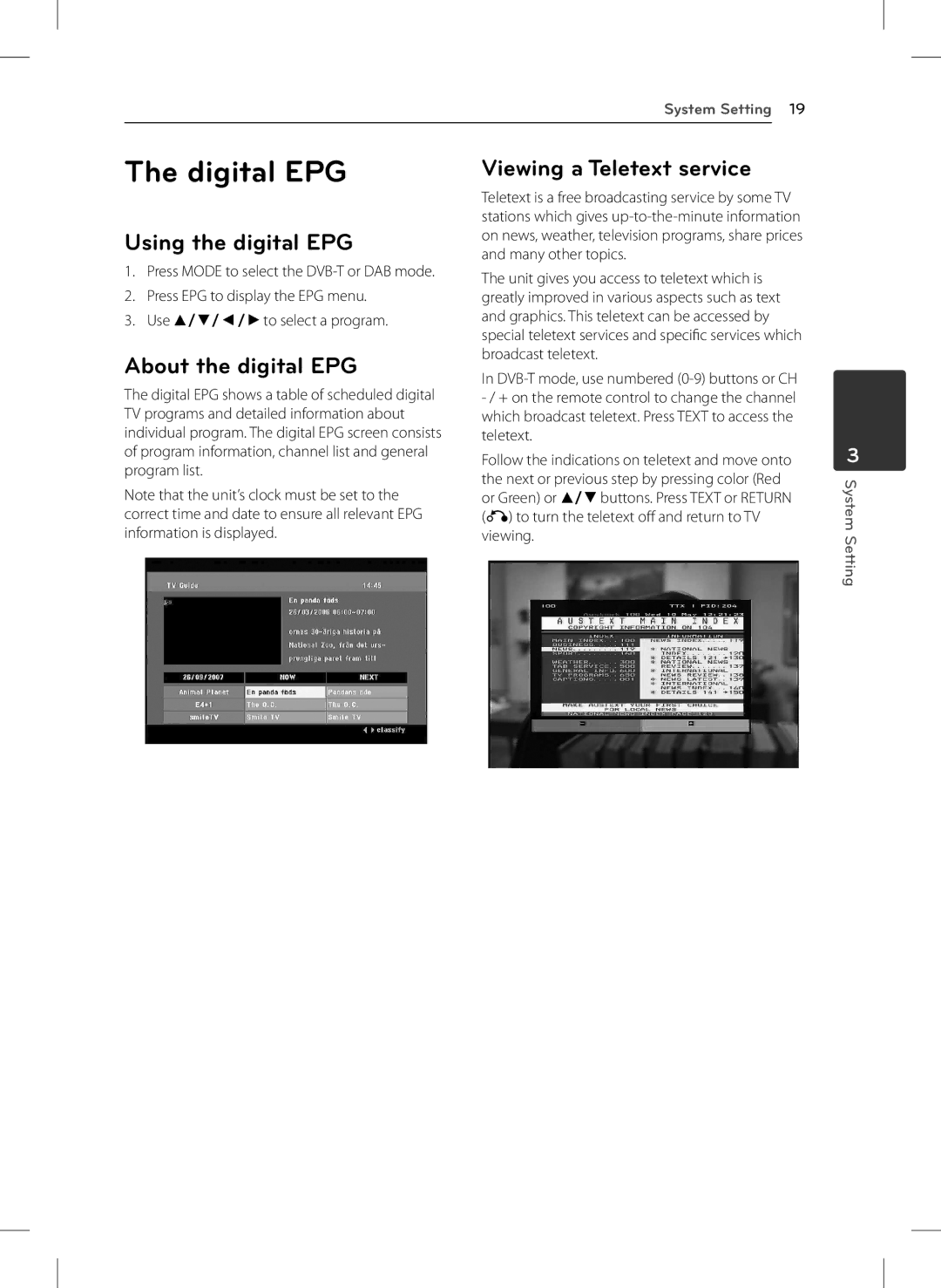 LG Electronics DVT699H owner manual Digital EPG, Using the digital EPG, About the digital EPG, Viewing a Teletext service 