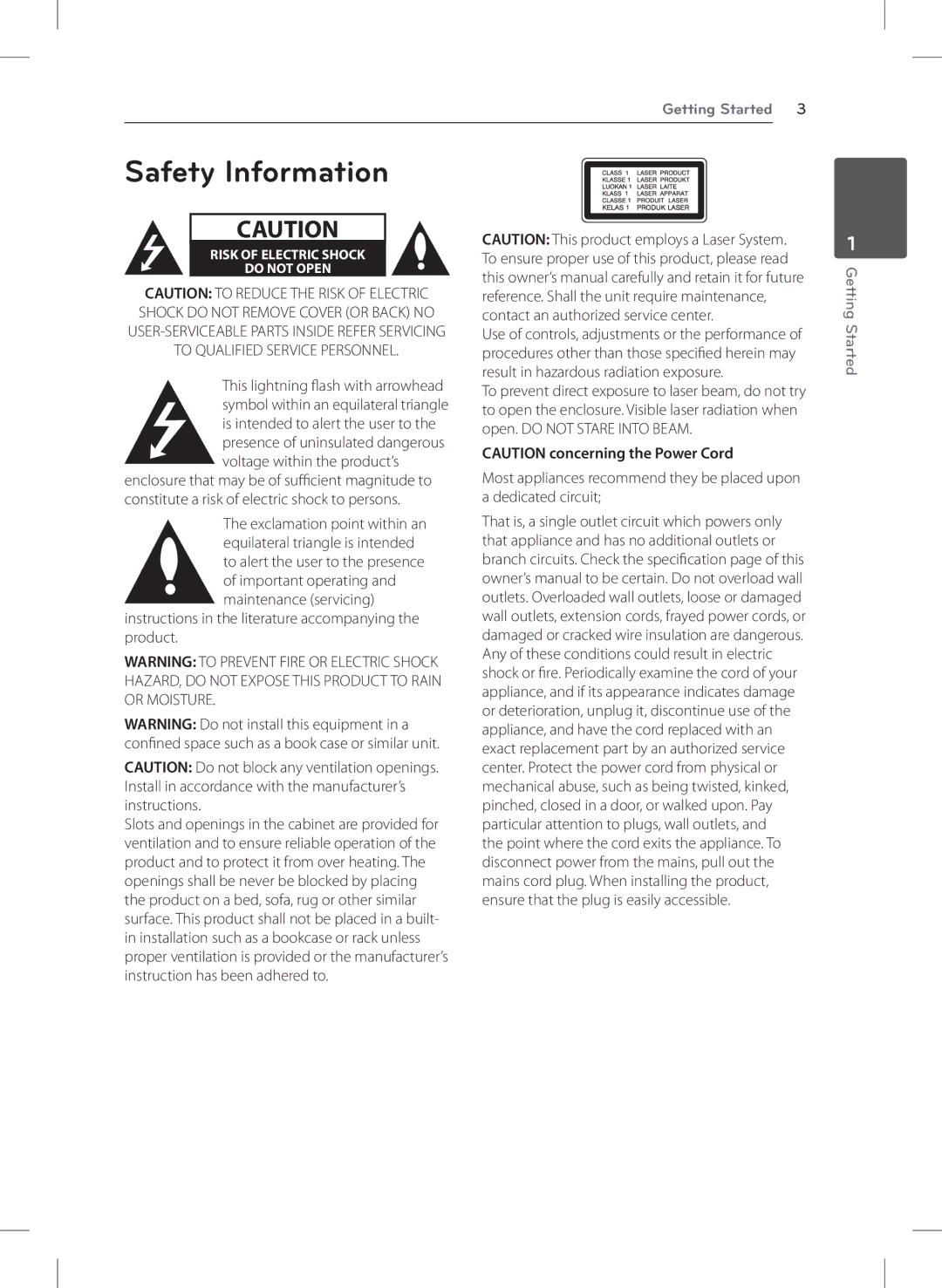 LG Electronics DVT699H owner manual Safety Information, Instructions in the literature accompanying the product 