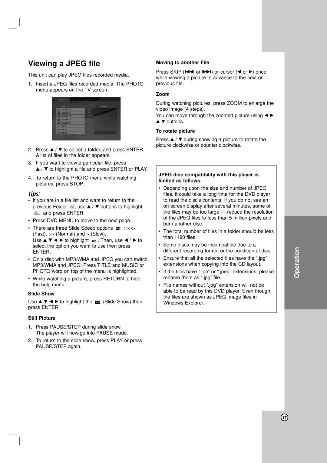 LG Electronics DVX172, DVX162 owner manual Viewing a Jpeg file 