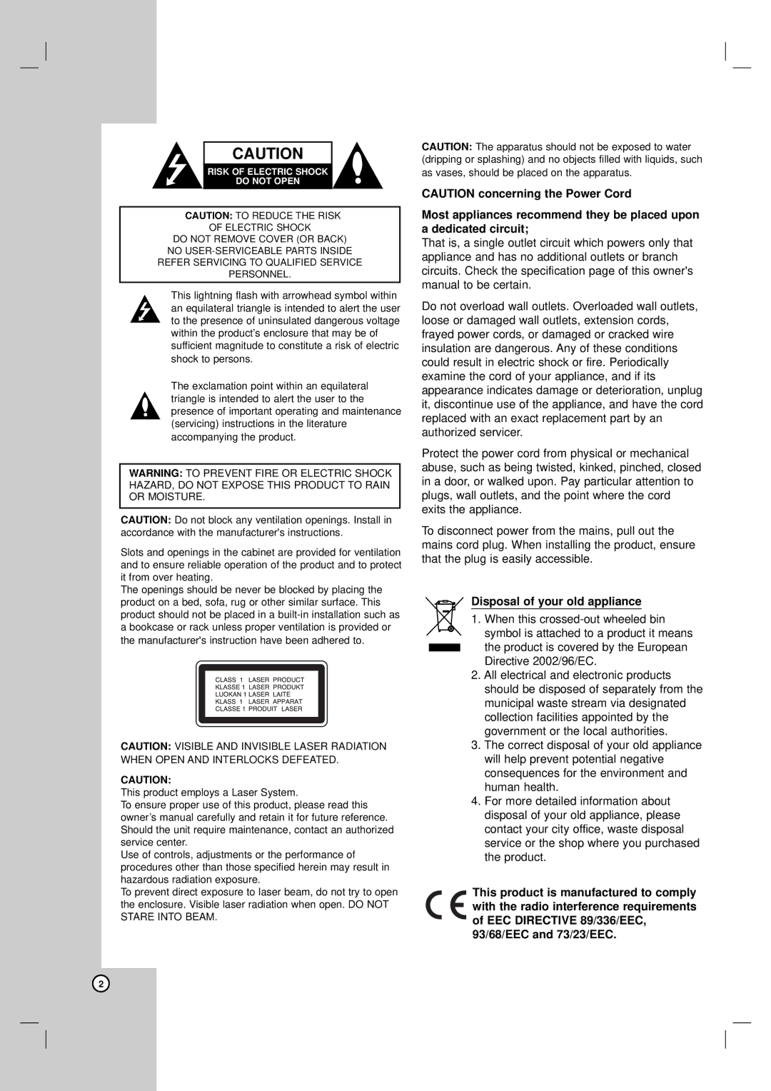 LG Electronics DVX162, DVX172 owner manual Disposal of your old appliance 