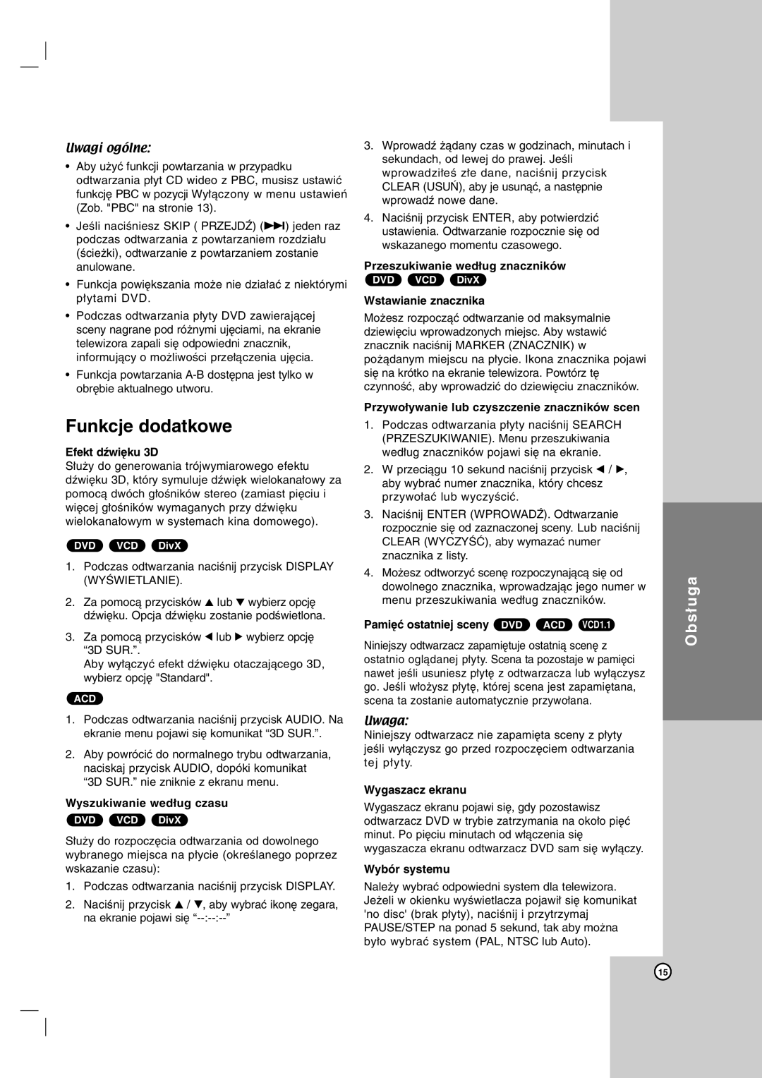 LG Electronics DVX162, DVX172 owner manual Funkcje dodatkowe 