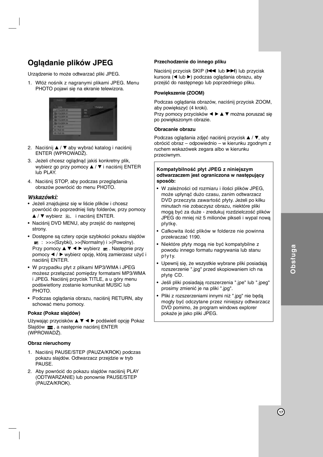 LG Electronics DVX162, DVX172 owner manual Oglądanie plików Jpeg 