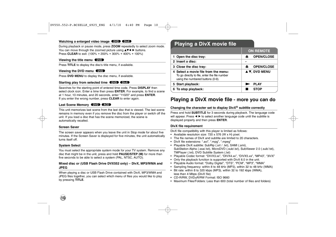 LG Electronics DVX550, DVX552 owner manual Playing a DivX movie file more you can do 