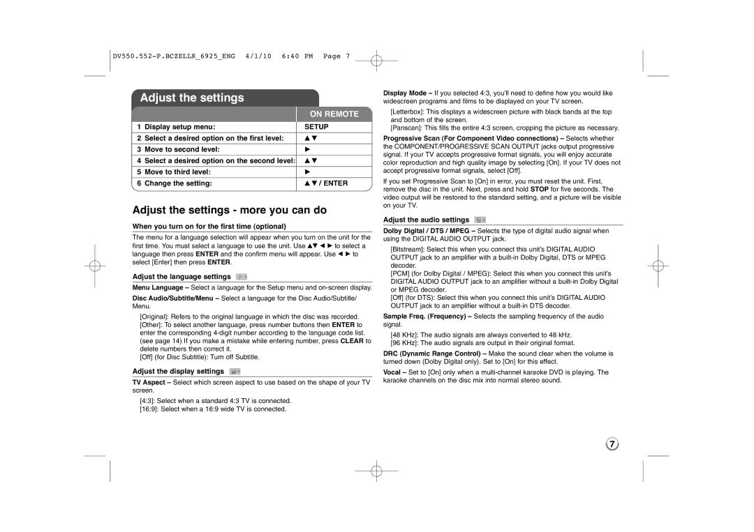 LG Electronics DVX552, DVX550 owner manual Adjust the settings more you can do 