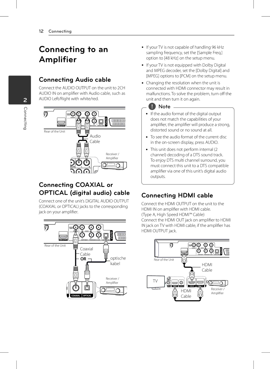 LG Electronics DVX692H owner manual Connecting to an, Amplifier, Connecting Audio cable 