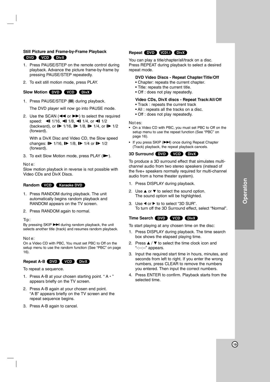 LG Electronics DVX9900H owner manual Operation 