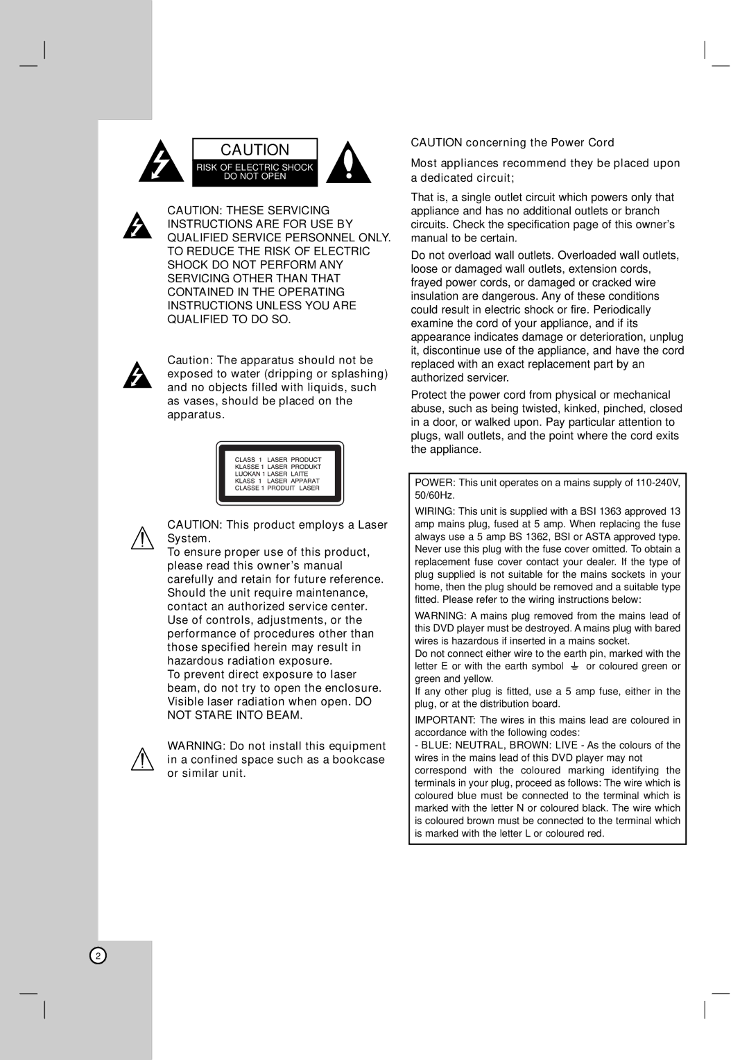 LG Electronics DVX9900H owner manual Risk of Electric Shock Do not Open 