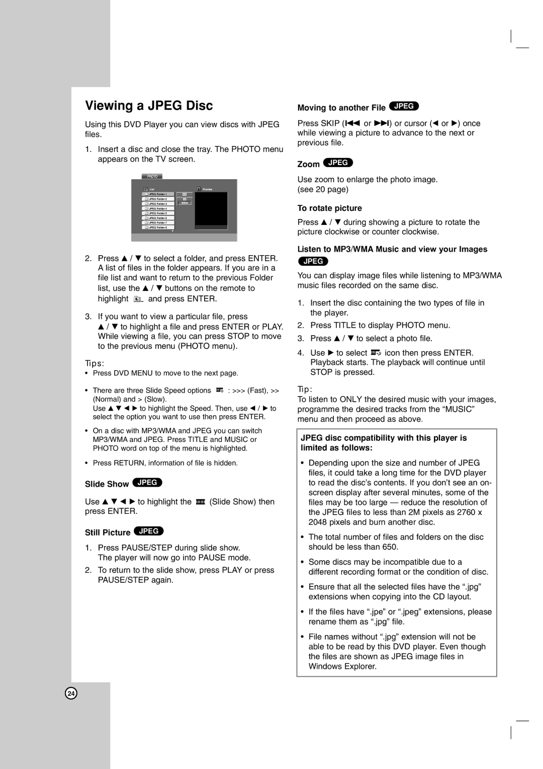 LG Electronics DVX9900H owner manual Viewing a Jpeg Disc 